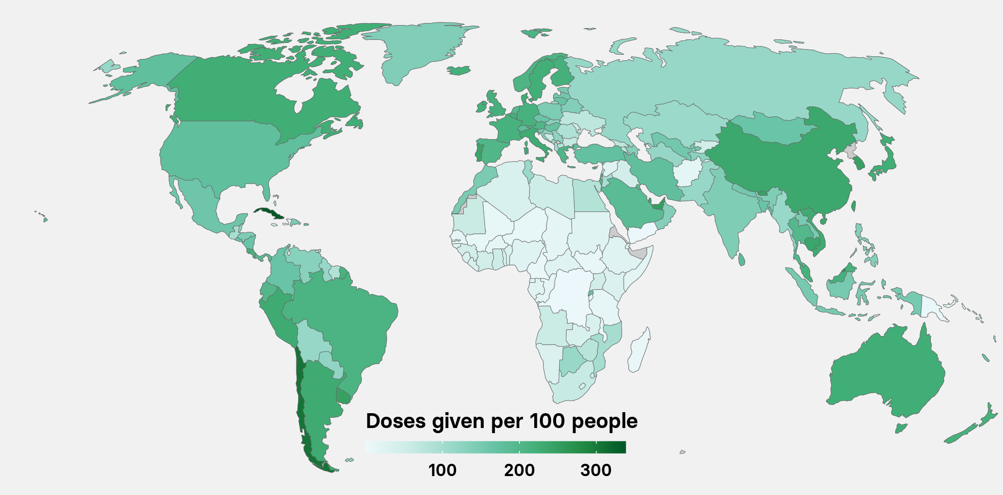 Vaccination rate per 100 people world wide