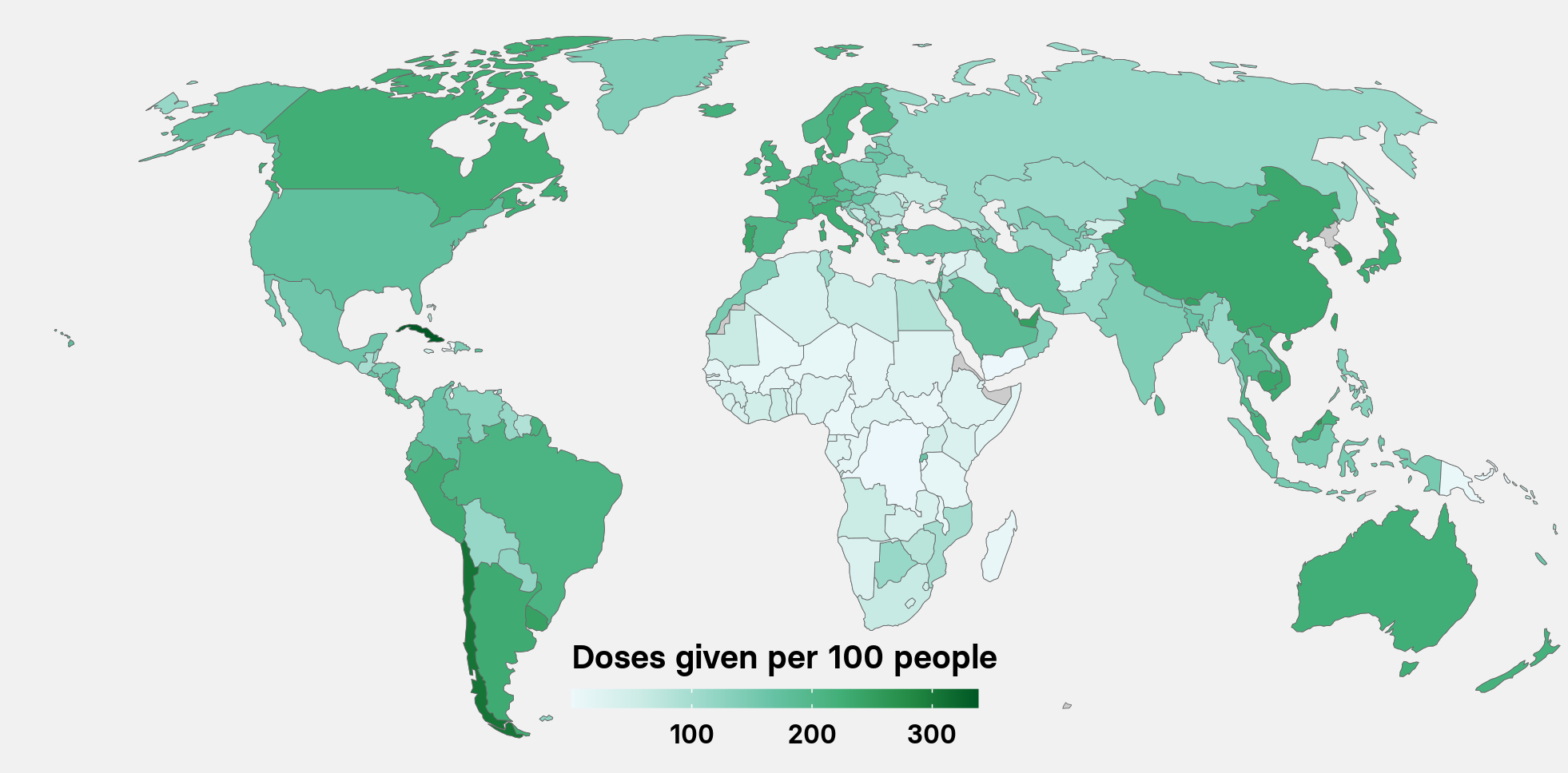 Global vaccination rate per 100 people